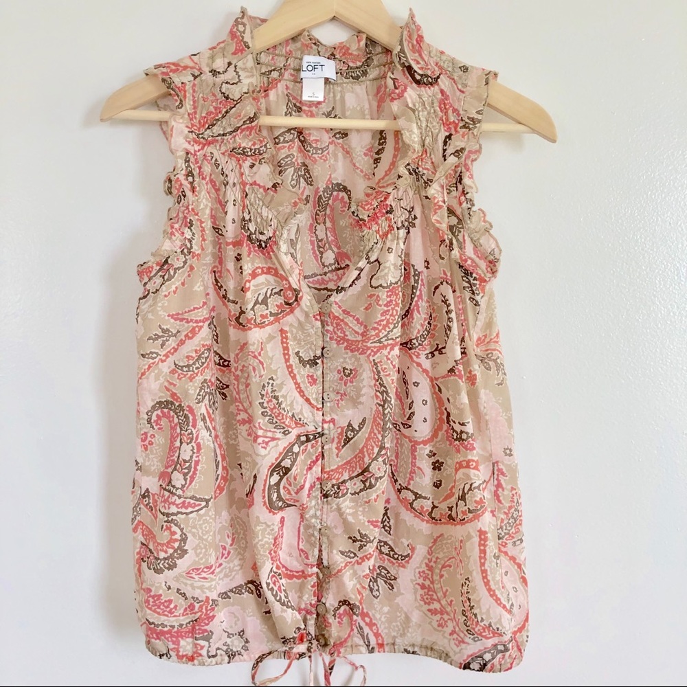 Ann Taylor LOFT Paisley Sleeveless Ruffle Shirt